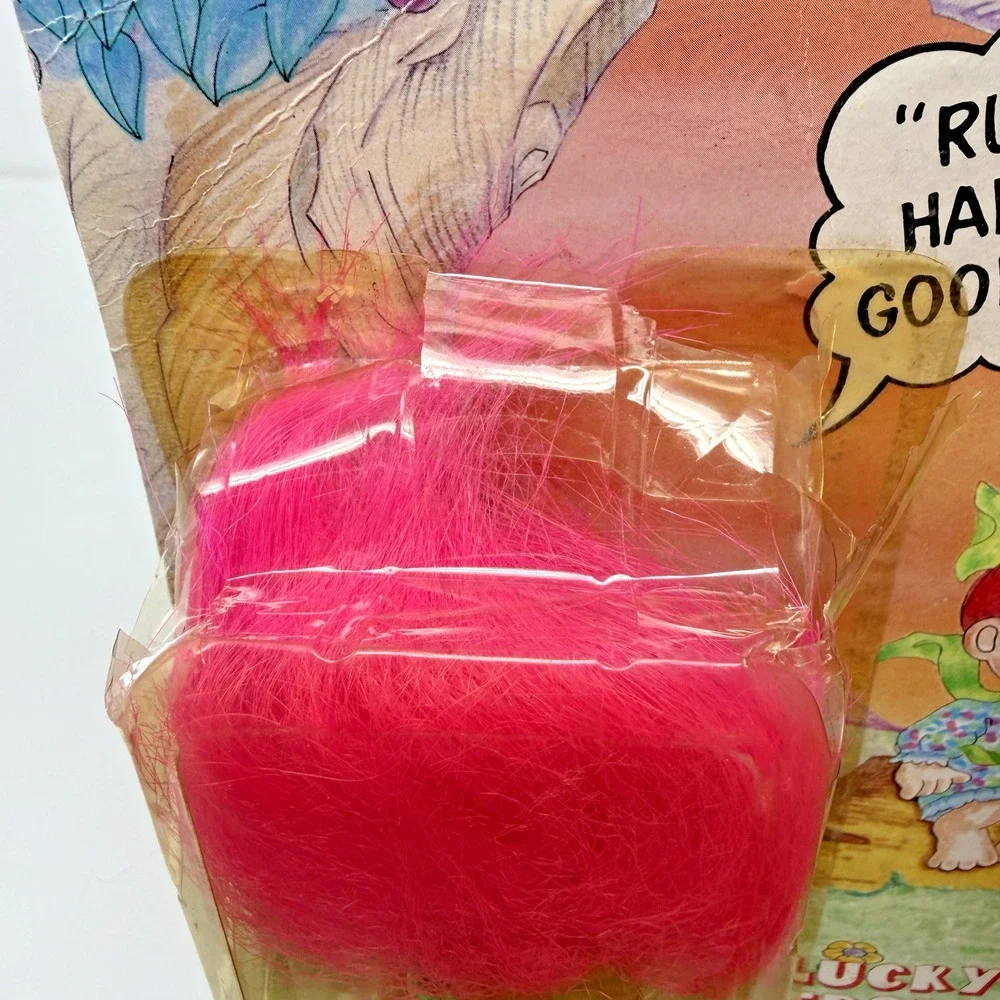 Sealed Vintage 90s Lucky Troll Pink Hair Blue Eyes Holding a Pot of Gold